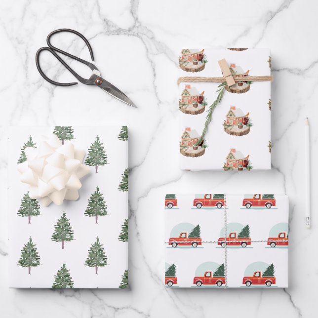 Rustikales Pinienholzpapier Geschenkpapier Set (Vorderseite)