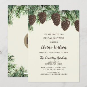 Rustikales Pinienkegel Winter Wedding Brautparty Einladung