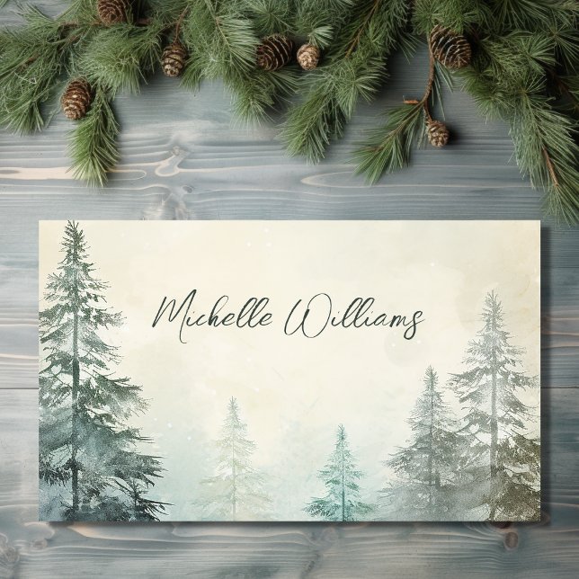 Rustikales Pinienwald Visitenkarte (Front - Rustic Watercolor Pine Forest Woodland Business Card)
