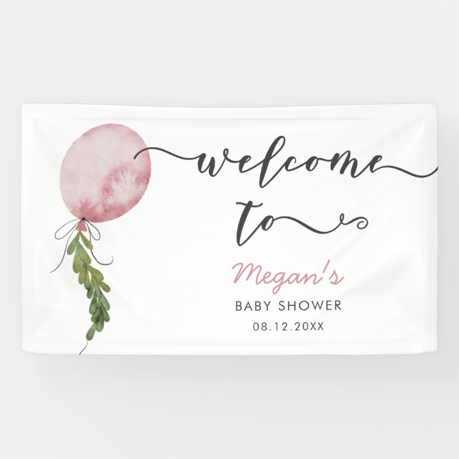 Rustikales Pink Balloon Baby Dusche Begrüßungsbann Banner (Horizontal)