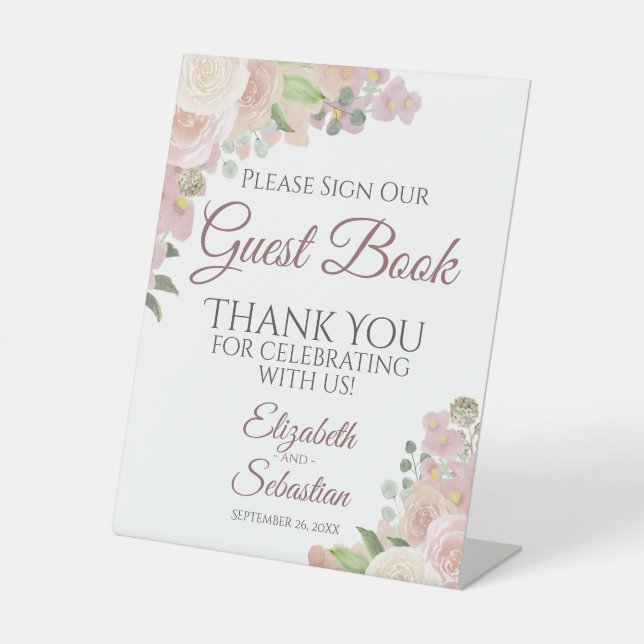 Rustikales Pink Boho Floral Bitte Unterschreiben S Sockelschild (Vorderseite)