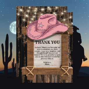Rustikales Pink Cowgirl Hutelhut Baby Dusche Dankeskarte