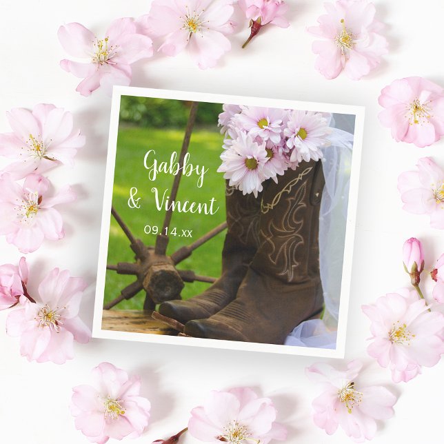 Rustikales Pink Daisies Cowboy Boots Western Weddi Serviette (Von Creator hochgeladen)