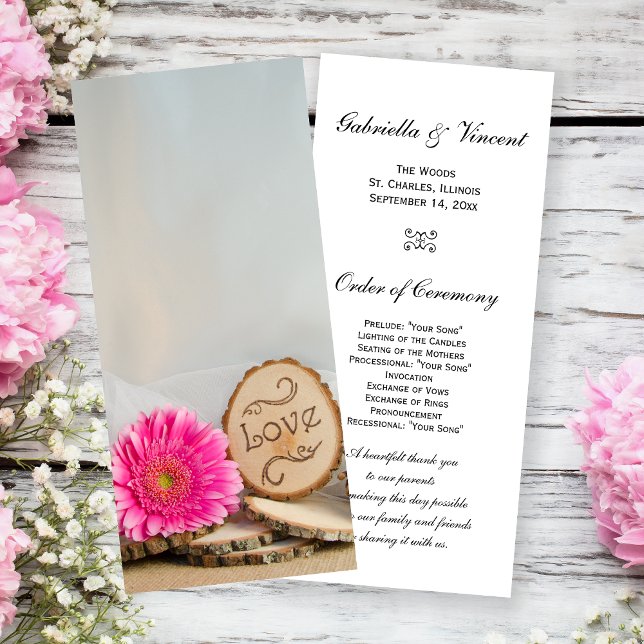 Rustikales Pink Daisy Woodland Hochzeitsprogramm Programm (Von Creator hochgeladen)