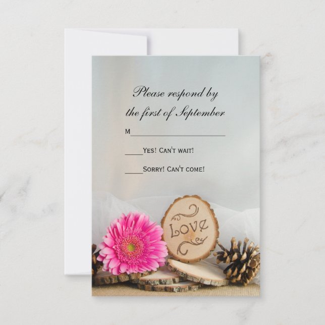 Rustikales Pink Daisy Woodland Wedding RSVP Respon (Vorderseite)
