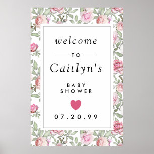 Rustikales Pink Floral Baby Dusche Begrüßungszeich Poster