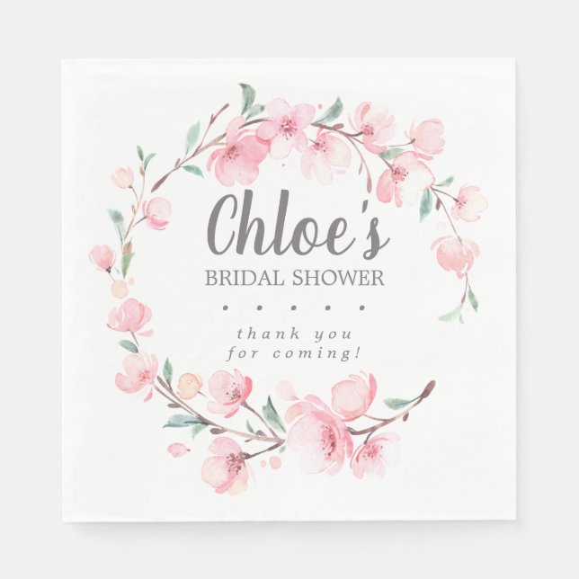 Rustikales Pink Floral Brautparty Vielen Dank Serviette (Vorderseite)