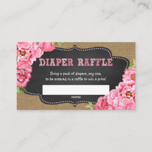 Rustikales Pink Floral Diaper Raffeln Ticketspiel Begleitkarte