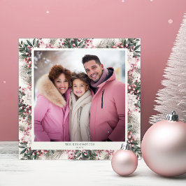 Rustikales Pink Floral Gingham Kariert Holiday Fot Feiertagskarte