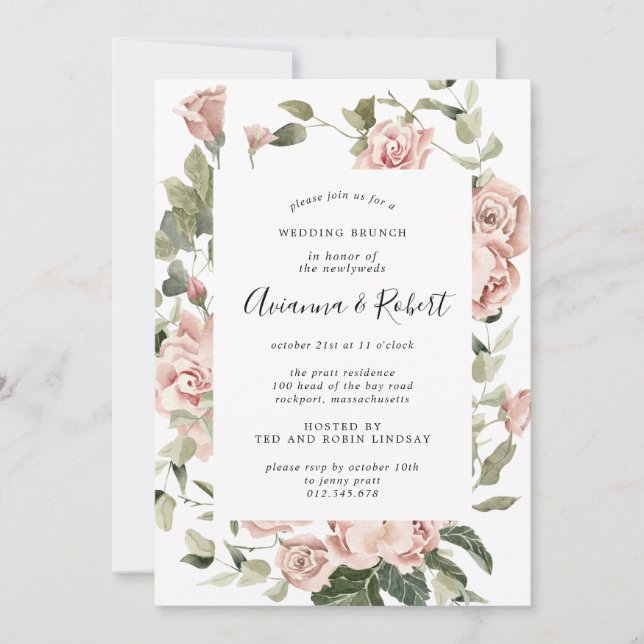 Rustikales Pink Floral Post Hochzeitsseminar Einladung (Vorderseite)