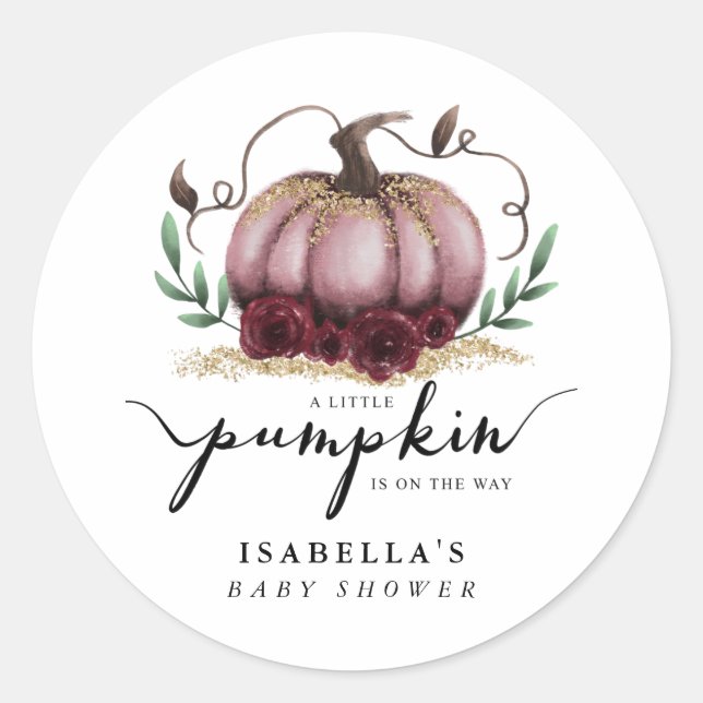 Rustikales Pink Gold Pumpkin Baby Duschmittel Runder Aufkleber (Vorderseite)