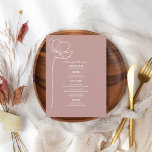 Rustikales Pink Line Art Blume Wedding Menu Menükarte<br><div class="desc">Weiße Linie inspiriert "Menu"-Text oben mit weißem,  benutzerdefiniertem Text und rosa Hintergrund mit Blume der Single-Linie auf links.</div>