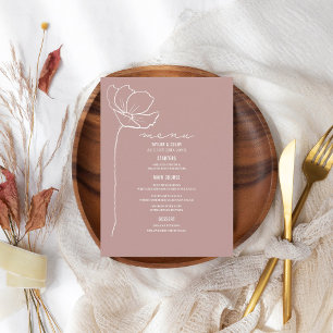 Rustikales Pink Line Art Blume Wedding Menu Menükarte