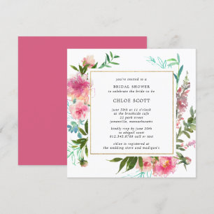 Rustikales Pink Peony Floral Brautparty Einladung