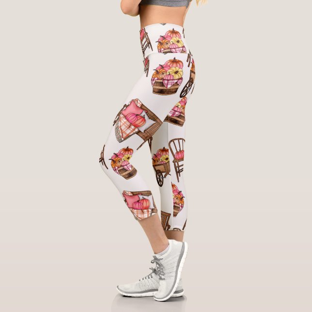 Rustikales Pink Pumpkin Pattern Capri Leggings (Links)