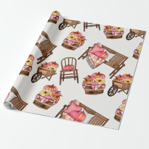 Rustikales Pink Pumpkin Pattern Geschenkpapier