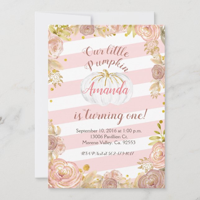 Rustikales Pink Unser Kürbis macht eine Einladung (Vorderseite)