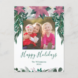 Rustikales Pink White Poinsettia Foliage Foto Holi Postkarte