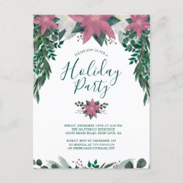 Rustikales Pink White Poinsettia Foliage Holiday P Einladungspostkarte