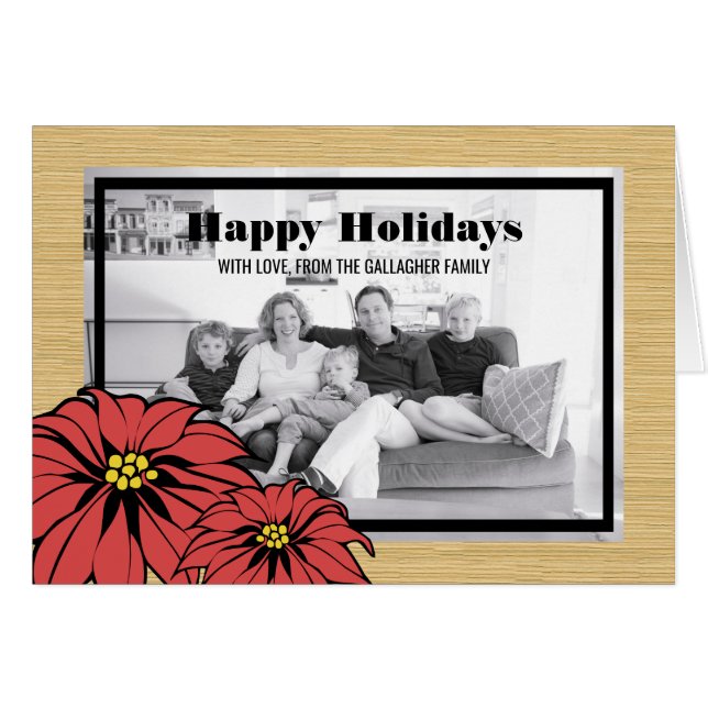 Rustikales Poinsettia Holiday Foto (Vorderseite (Horizontal))