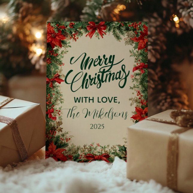 Rustikales Poinsettia Pine Christmas Party Feiertagskarte (Von Creator hochgeladen)