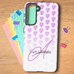 Rustikales Polka Dot Heliotrope Lila Herzmuster Samsung Galaxy Hülle<br><div class="desc">Dieses Design zeichnet sich durch eine weiße Ober-Boden über einem Polka Punkt umkreist rustikale pastellfarbene heliotrope lila Herzmuster. Der Vorlagentext bietet die Möglichkeit für einen Namen, ein Monogramm oder beides. Personalisieren Sie die Textfelder, entfernen Sie einen beliebigen oder alle Texte oder bearbeiten Sie mit dem Entwurfstool, um einen Schriftart auszuwählen,...</div>