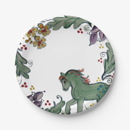 Rustikales Pony Horse Aquamarin farbenfroher Bauer Pappteller