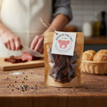 Rustikales Pork Jerky Tag mit Silhouette von Schwe