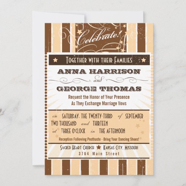 Rustikales Poster: Cream & Brown Custom Wedding Einladung (Vorderseite)