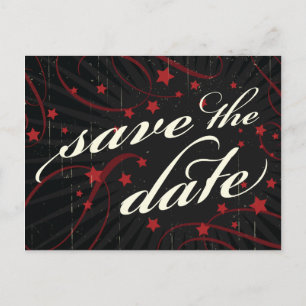 Rustikales Poster: Rotes & schwarzes Save-the-Date Ankündigungspostkarte