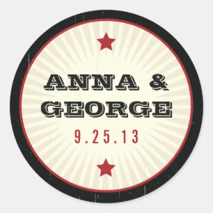 Rustikales Poster: Rotes und schwarzes Sticker-Sie Runder Aufkleber