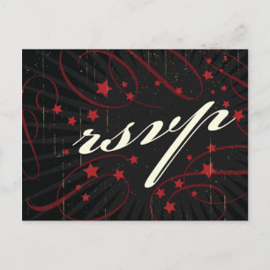 Rustikales Poster: RSVP: Red & Black Wedding Einladungspostkarte
