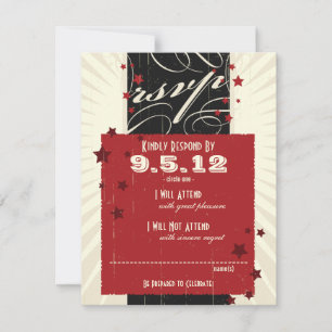 Rustikales Poster: RSVP: Red & Black Wedding RSVP Karte