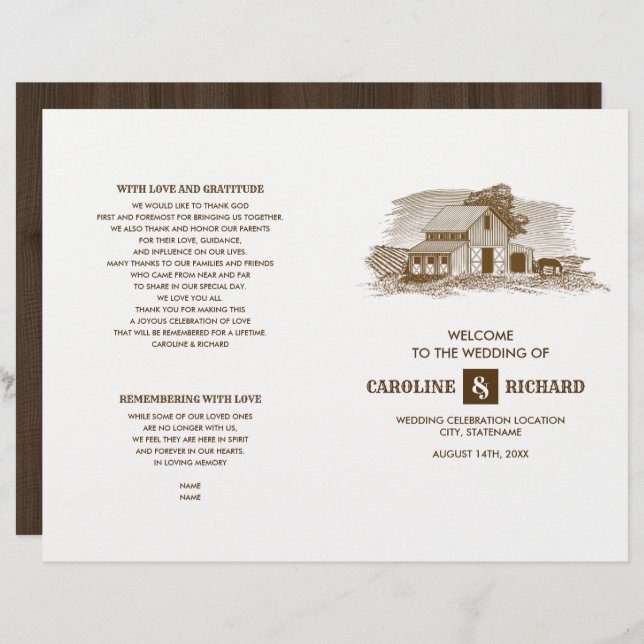 Rustikales Programm für die Hochzeit von Stallholz (Vorne/Hinten)