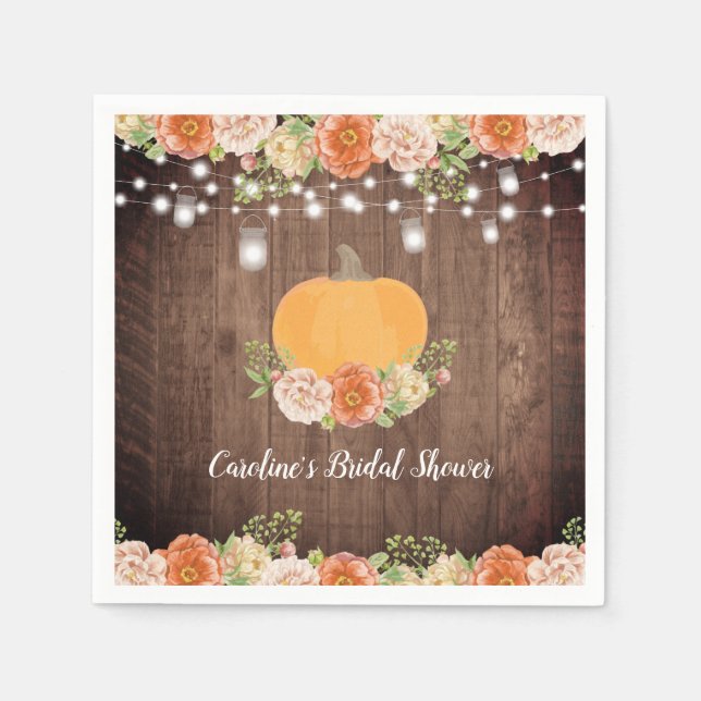 Rustikales Pumpkin Fall Floral Brautparty Serviette (Vorderseite)