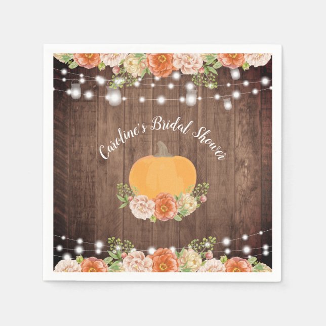 Rustikales Pumpkin Fall Floral Brautparty Serviette (Vorderseite)