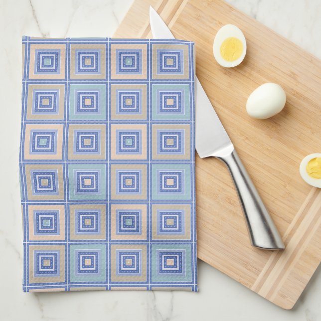Rustikales Quadrat-Muster im Patchwork-Stil Geschirrtuch (Viertel Falte)