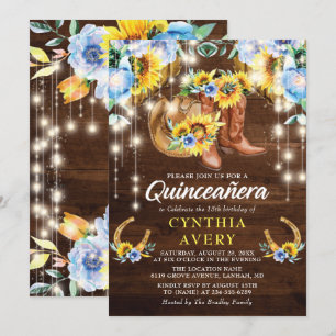 Rustikales Quinceañera 15. Geburtstag Stiefel Cowg Einladung