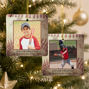 Rustikales raues Baseball 1 oder 2 Foto personalis Keramikornament