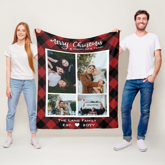 Rustikales Red Black Buffalo Frohe Weihnachts-Foto Fleecedecke (Beispiel)