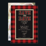 Rustikales Red Black Buffalo Kariertes Foto Save t Einladung<br><div class="desc">Rustic Red Black Buffalo Kariertes Foto Save the Date Karte</div>
