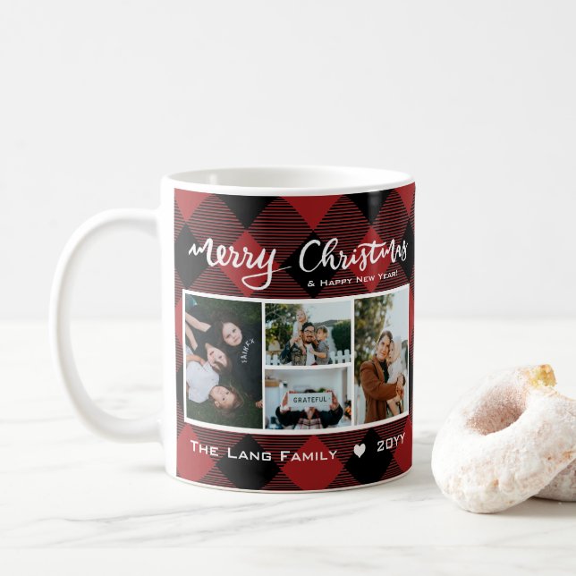 Rustikales Red Black Buffalo Kariertes Foto Weihna Kaffeetasse (Mit Donut)