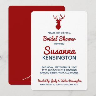 Rustikales Red Blue Deer Mountain Brautparty Einladung