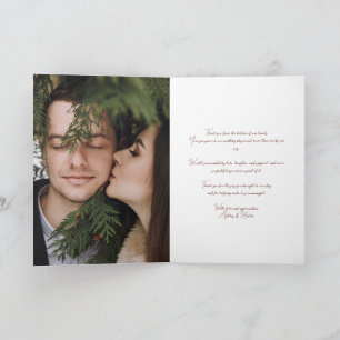Rustikales Red Bow Hand Letted Winter Wedding Foto Karte