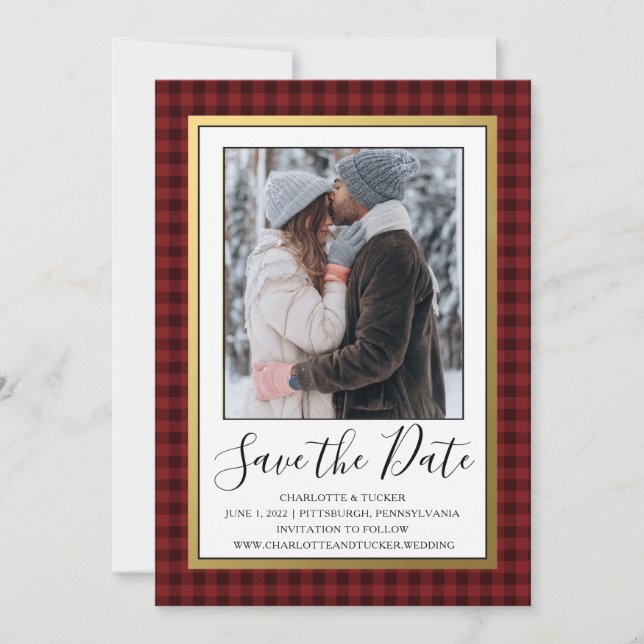Rustikales Red Buffalo Kariert | Foto Save the Dat Save The Date (Vorderseite)
