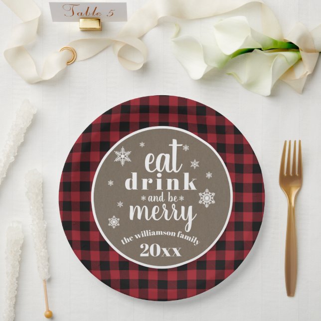 Rustikales Red Buffalo Kariert Weihnachten Pappteller (Hochzeit)