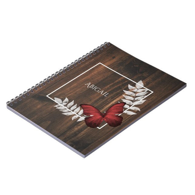 Rustikales Red Butterfly Personalisiertes Notebook Notizblock (Linke Seite)