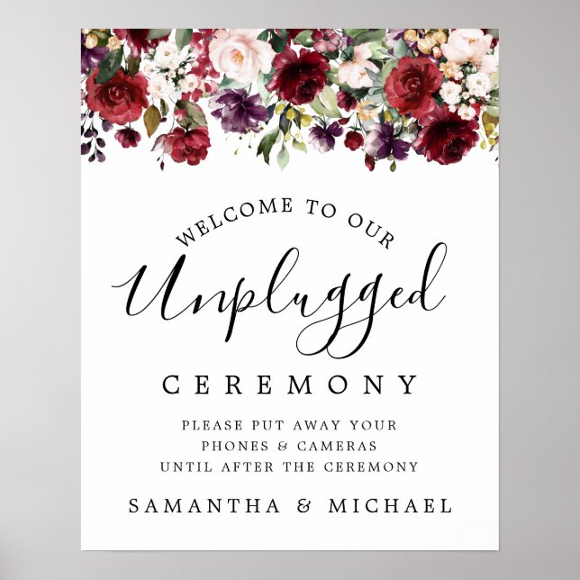 Rustikales Red Floral Unplugged Wedding Ceremony S Poster (Vorne)