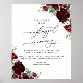 Rustikales Red Floral Unplugged Zeremonie Hochzeit Poster