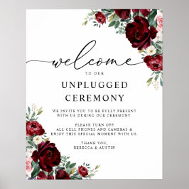 Rustikales Red Floral Wedding Unplugged Ceremony S Poster